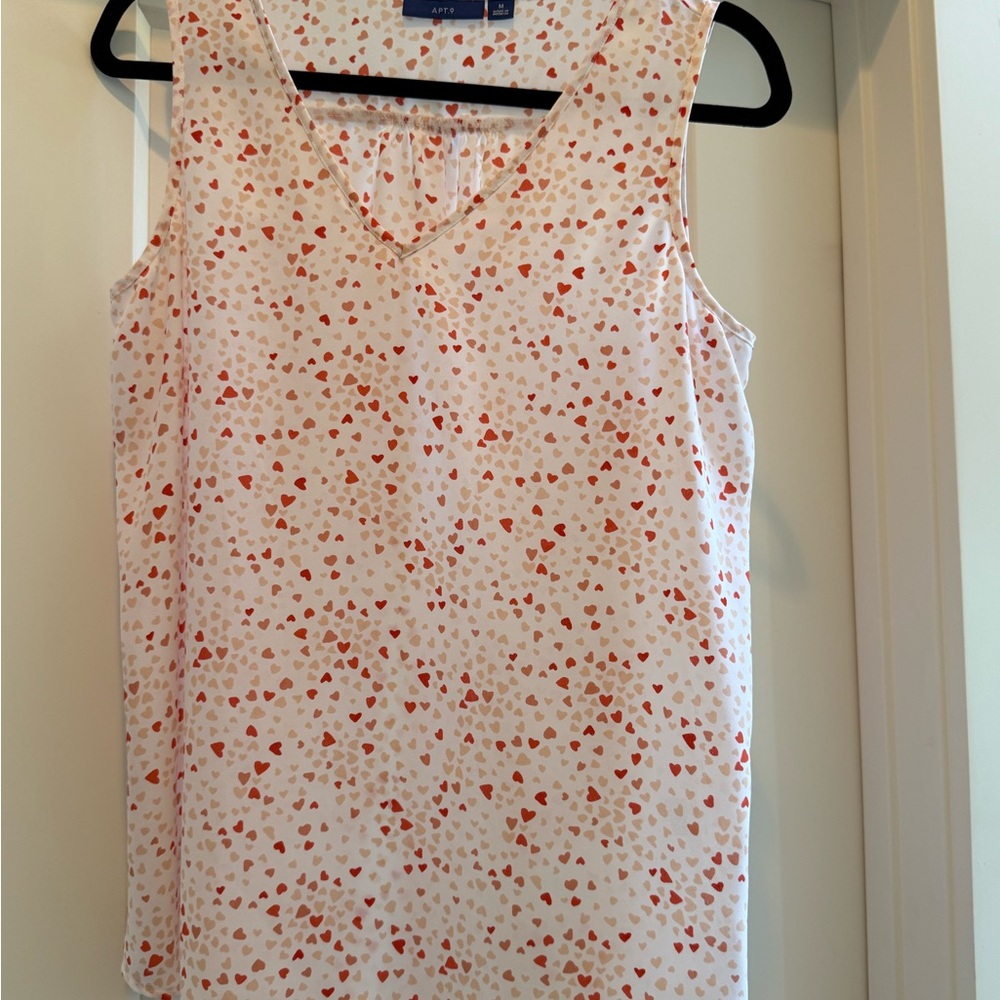 Apt. 9 White and Red Heart Tank Top